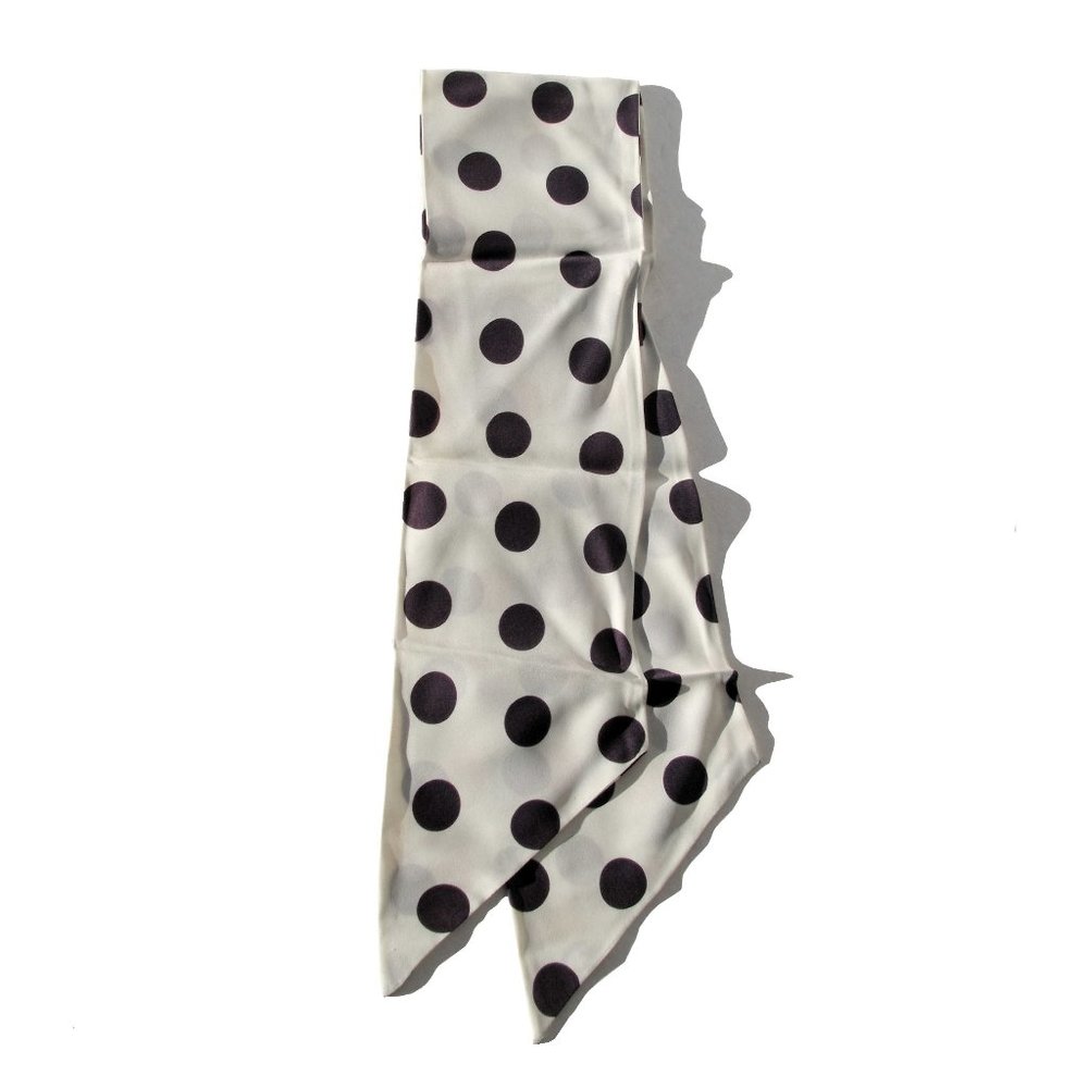 Vintage '60's Black White Polka Dot Mod Hippie Boho Scarf 38.5"L x 4.25"W